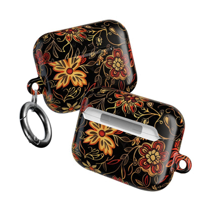 Floral Vine AirPod Case – Black & Autumn Orange Protective Cover - DIGITAL X
