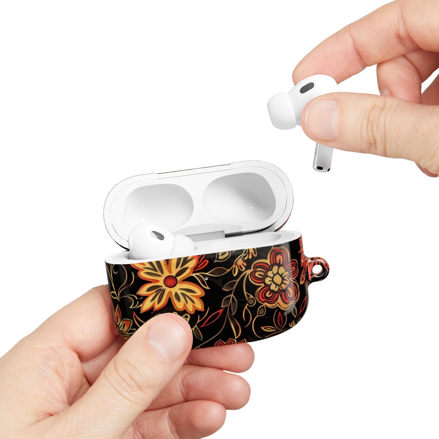 Floral Vine AirPod Case – Black & Autumn Orange Protective Cover - DIGITAL X