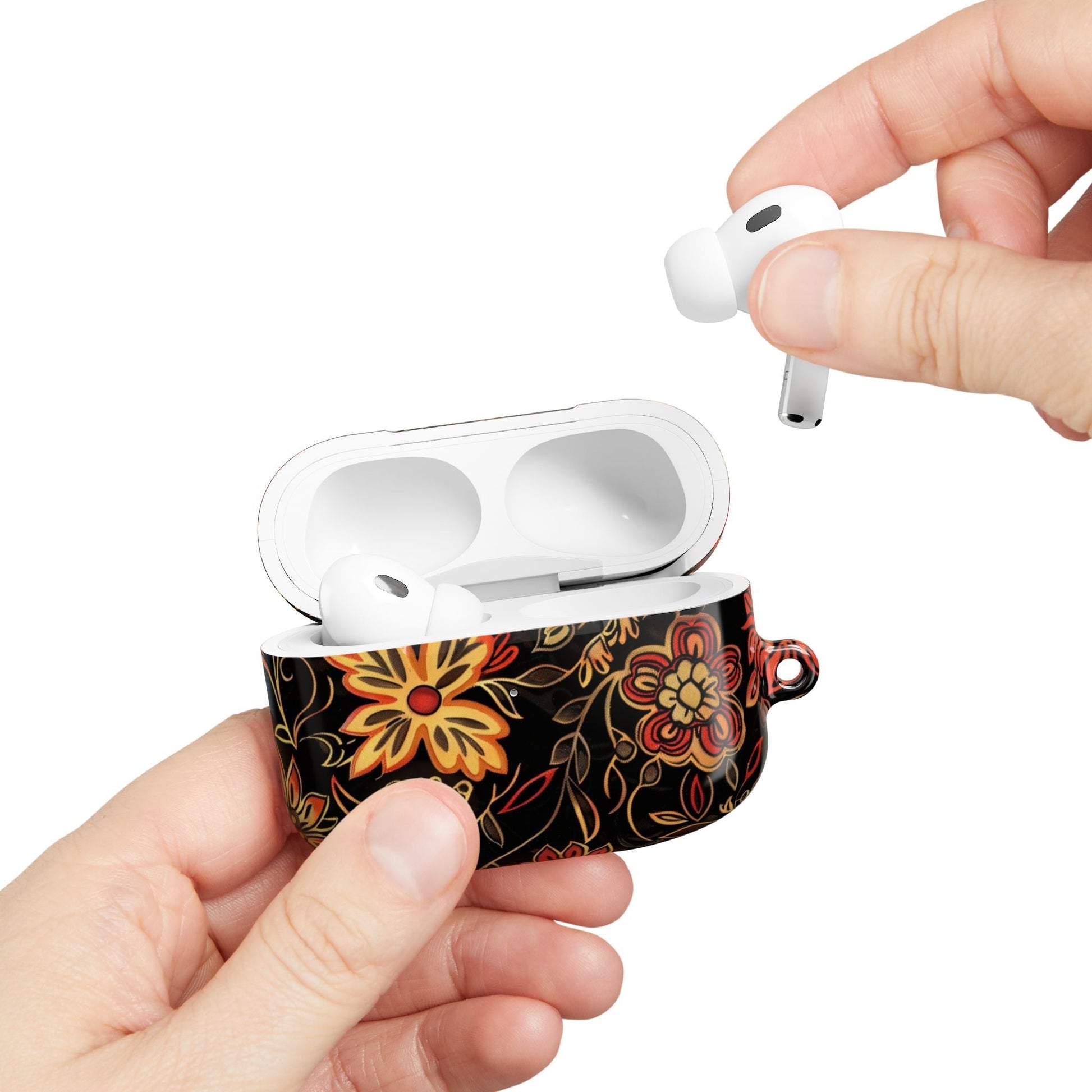Floral Vine AirPod Case – Black & Autumn Orange Protective Cover - DIGITAL X