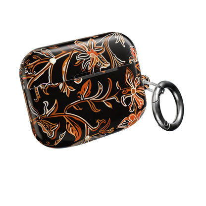 Floral Vine AirPod Case — Black & Orange Botanical Protective Cover - DIGITAL X