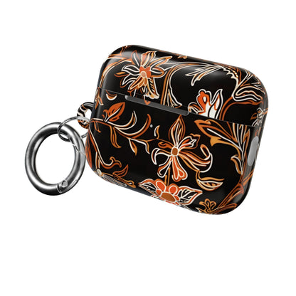 Floral Vine AirPod Case — Black & Orange Botanical Protective Cover - DIGITAL X