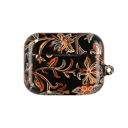 Floral Vine AirPod Case — Black & Orange Botanical Protective Cover - DIGITAL X