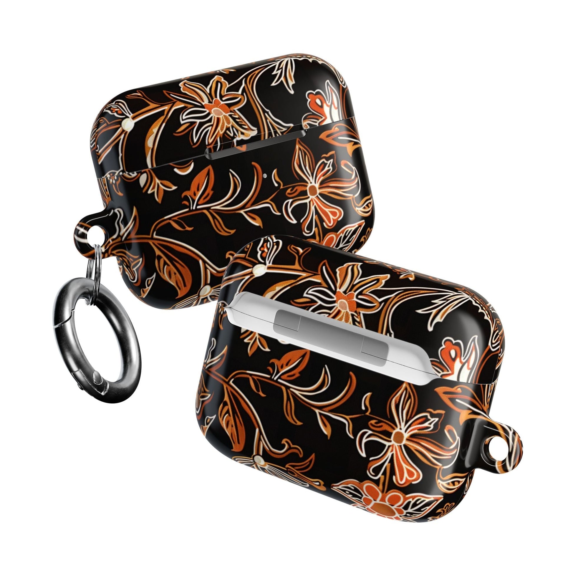 Floral Vine AirPod Case — Black & Orange Botanical Protective Cover - DIGITAL X