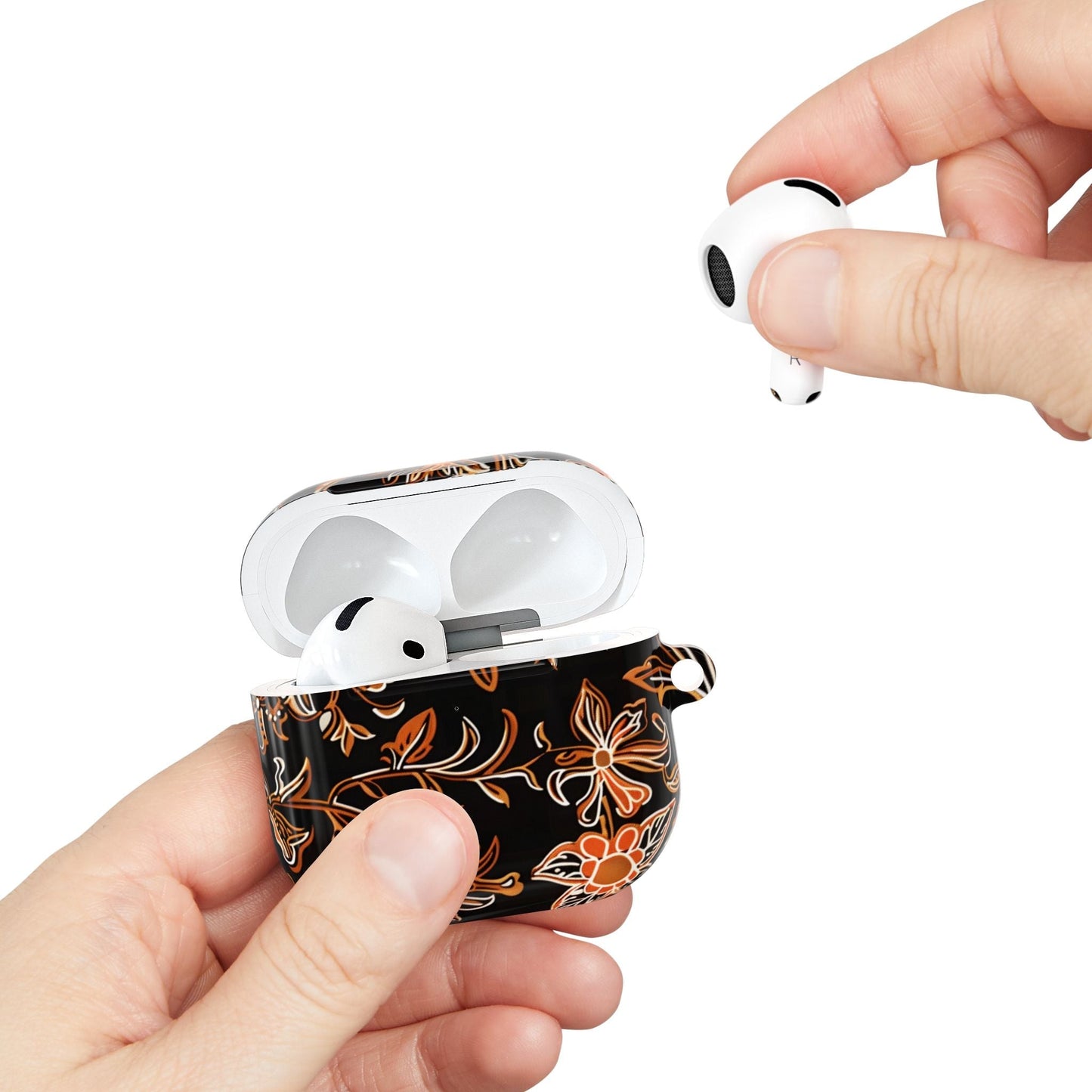Floral Vine AirPod Case — Black & Orange Botanical Protective Cover - DIGITAL X