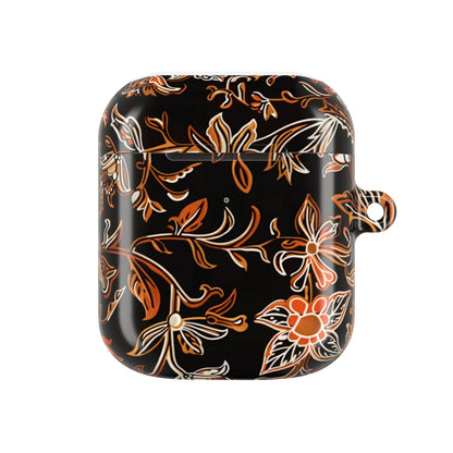 Floral Vine AirPod Case — Black & Orange Botanical Protective Cover - DIGITAL X