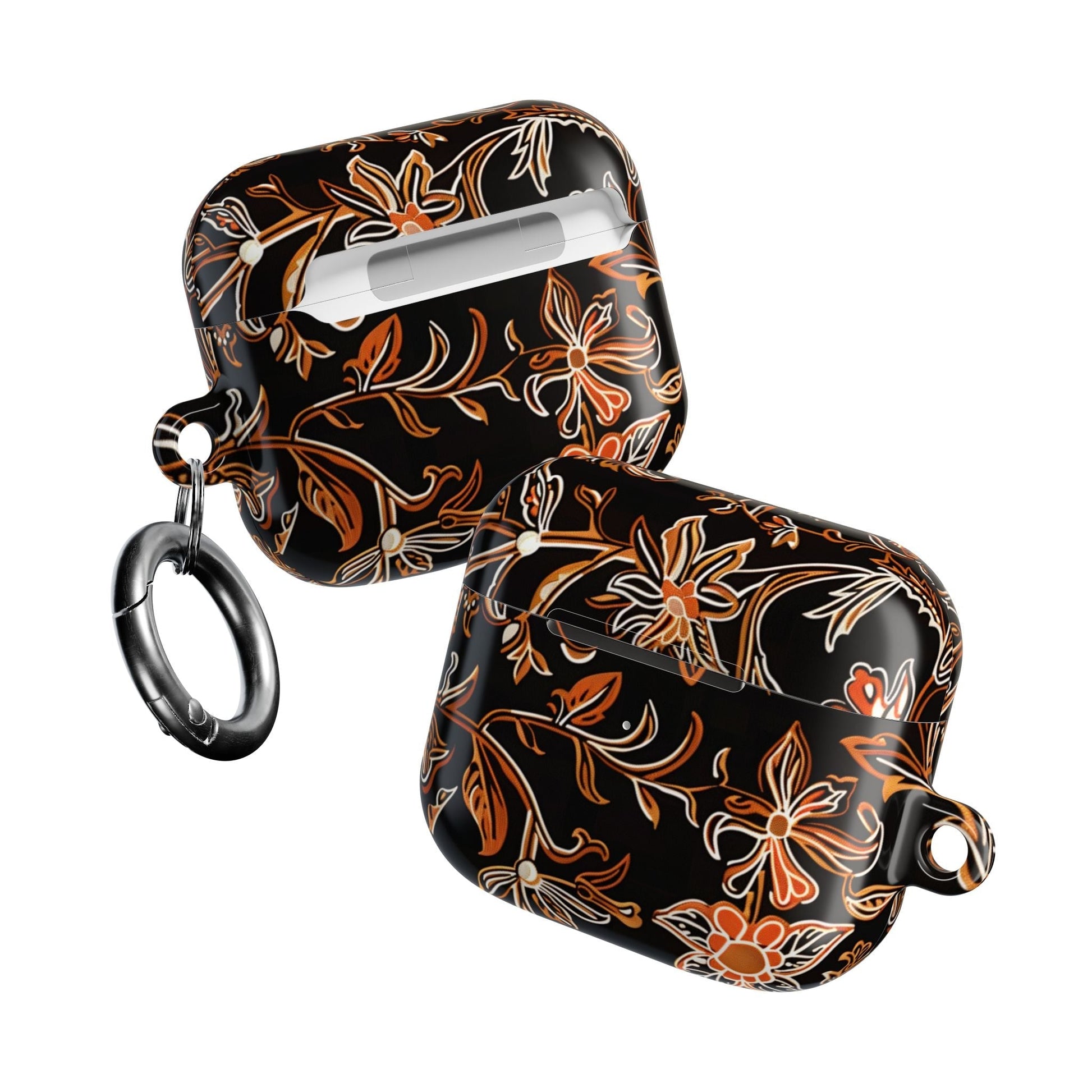 Floral Vine AirPod Case — Black & Orange Botanical Protective Cover - DIGITAL X
