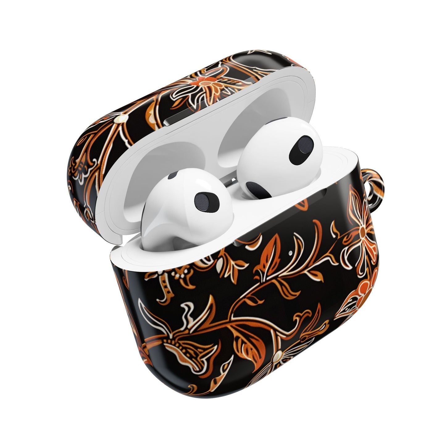 Floral Vine AirPod Case — Black & Orange Botanical Protective Cover - DIGITAL X