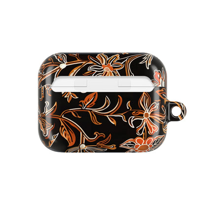 Floral Vine AirPod Case — Black & Orange Botanical Protective Cover - DIGITAL X