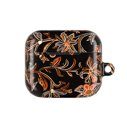Floral Vine AirPod Case — Black & Orange Botanical Protective Cover - DIGITAL X