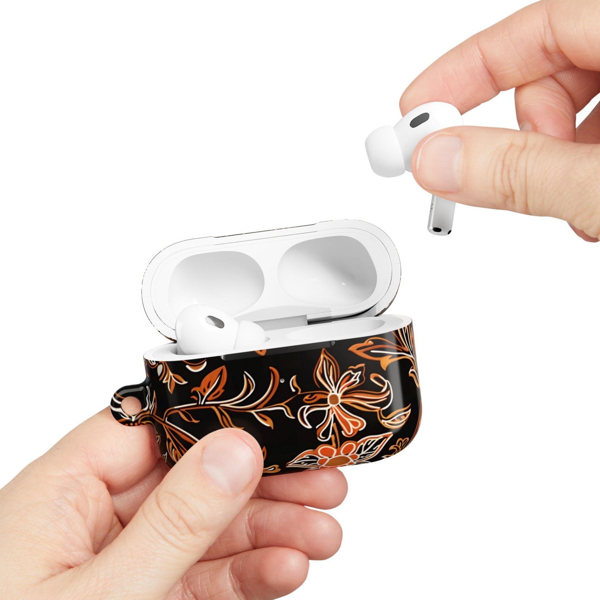 Floral Vine AirPod Case — Black & Orange Botanical Protective Cover - DIGITAL X