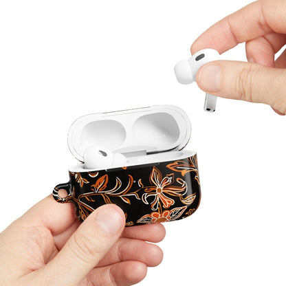 Floral Vine AirPod Case — Black & Orange Botanical Protective Cover - DIGITAL X