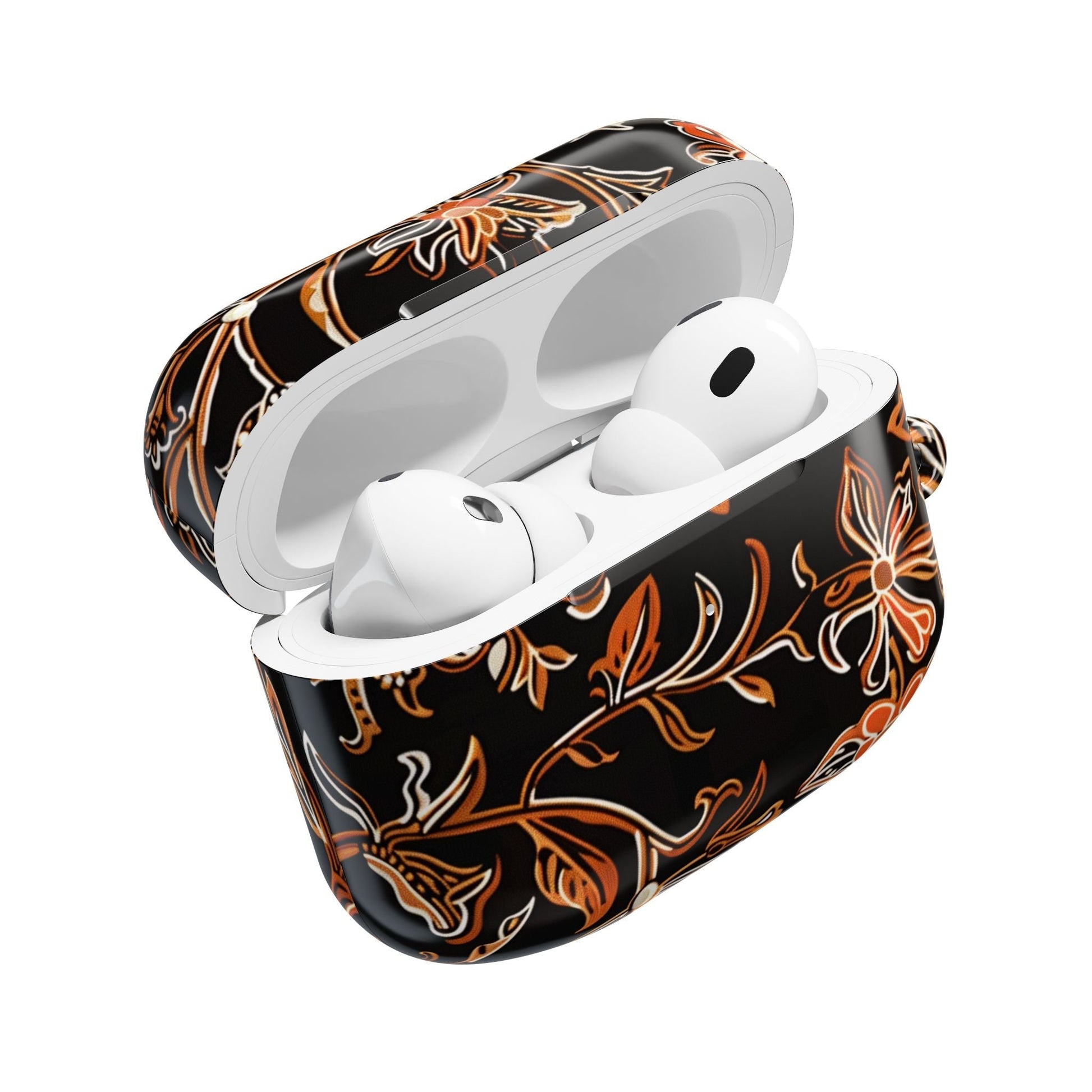 Floral Vine AirPod Case — Black & Orange Botanical Protective Cover - DIGITAL X