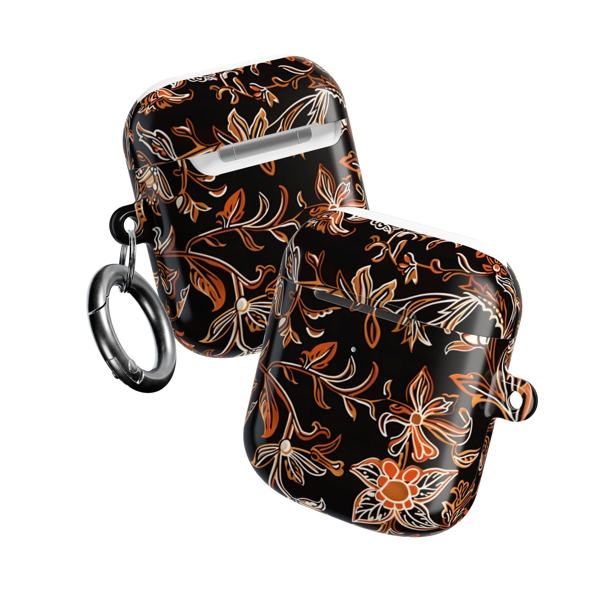 Floral Vine AirPod Case — Black & Orange Botanical Protective Cover - DIGITAL X