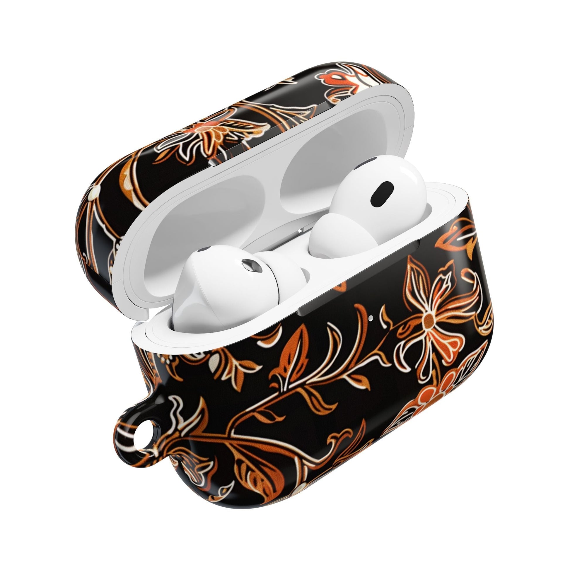Floral Vine AirPod Case — Black & Orange Botanical Protective Cover - DIGITAL X