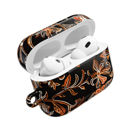 Floral Vine AirPod Case — Black & Orange Botanical Protective Cover - DIGITAL X