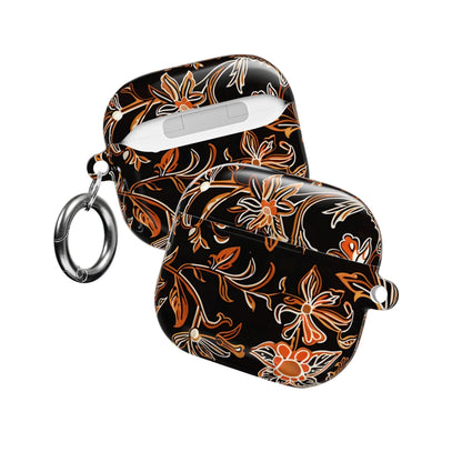 Floral Vine AirPod Case — Black & Orange Botanical Protective Cover - DIGITAL X