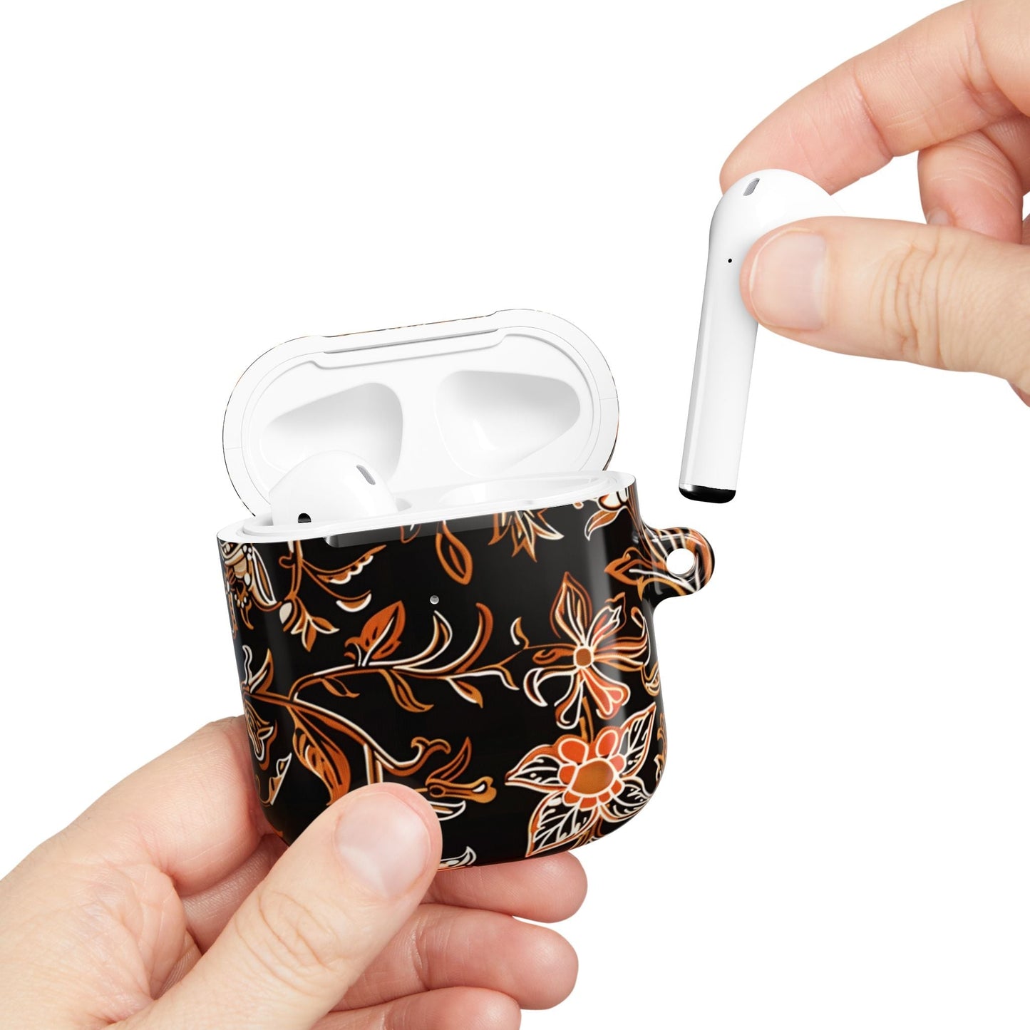 Floral Vine AirPod Case — Black & Orange Botanical Protective Cover - DIGITAL X