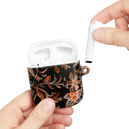 Floral Vine AirPod Case — Black & Orange Botanical Protective Cover - DIGITAL X