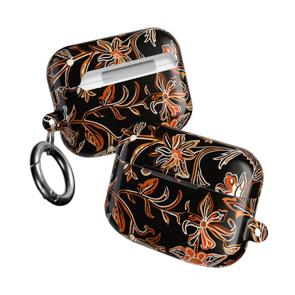 Floral Vine AirPod Case — Black & Orange Botanical Protective Cover - DIGITAL X