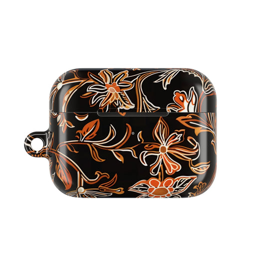 Floral Vine AirPod Case — Black & Orange Botanical Protective Cover - DIGITAL X
