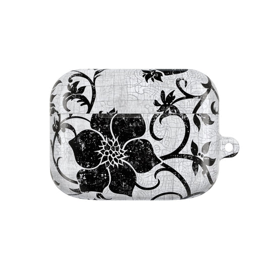 Floral Vine AirPod Case — Black & White Vintage Flower Design - DIGITAL X