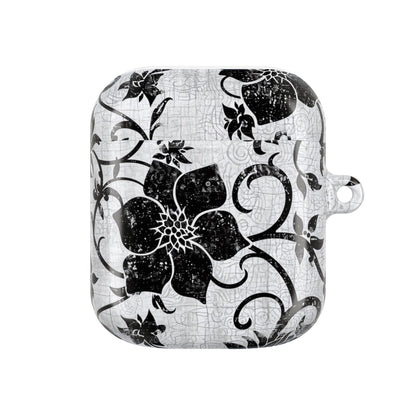Floral Vine AirPod Case — Black & White Vintage Flower Design - DIGITAL X