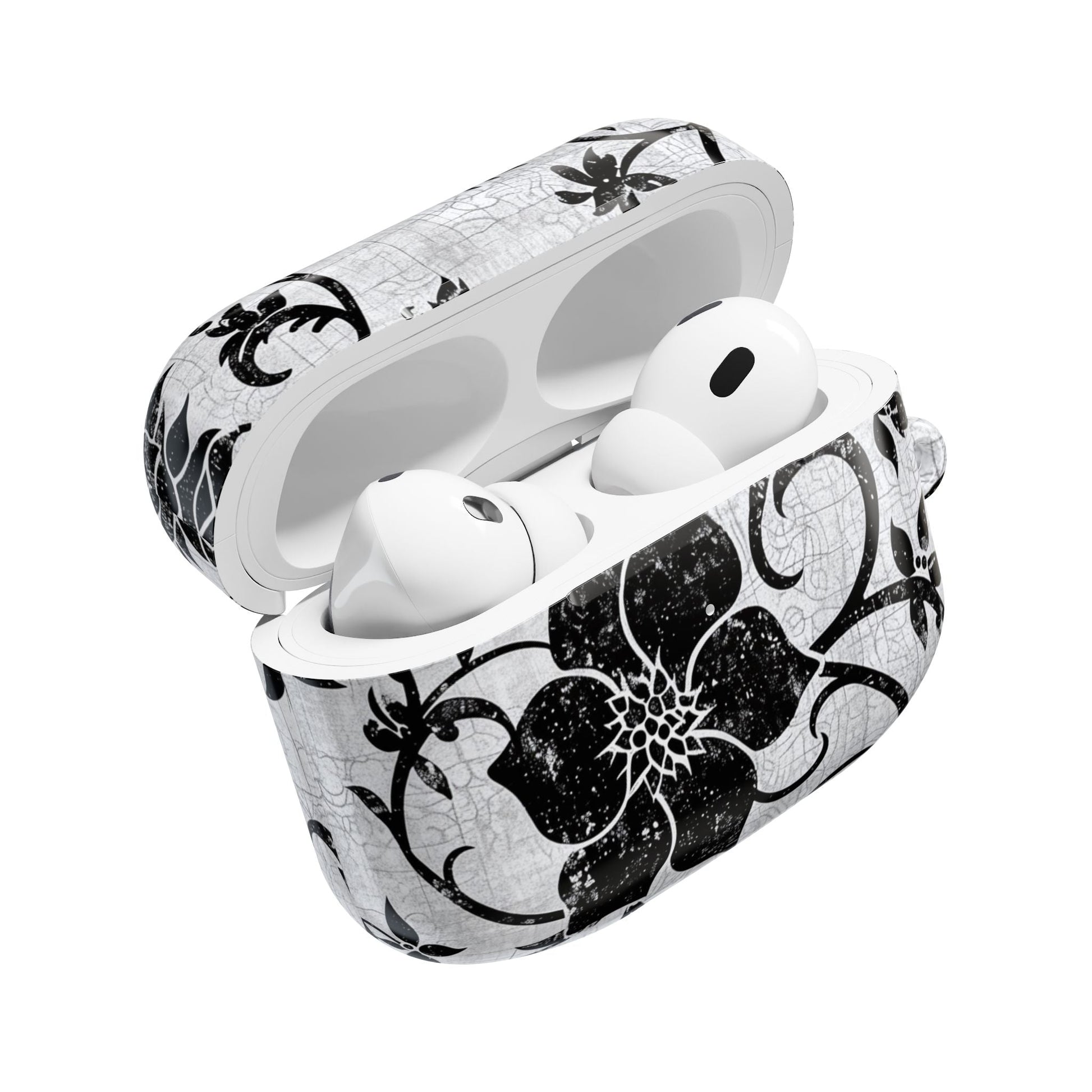 Floral Vine AirPod Case — Black & White Vintage Flower Design - DIGITAL X