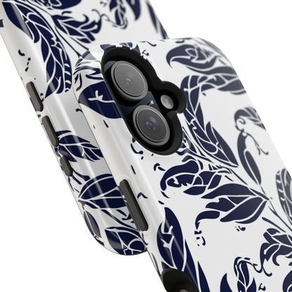 Floral Vine Magnetic Impact Phone Case — Navy Botanical Protective Cover - DIGITAL X