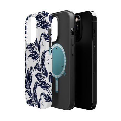 Floral Vine Magnetic Impact Phone Case — Navy Botanical Protective Cover - DIGITAL X