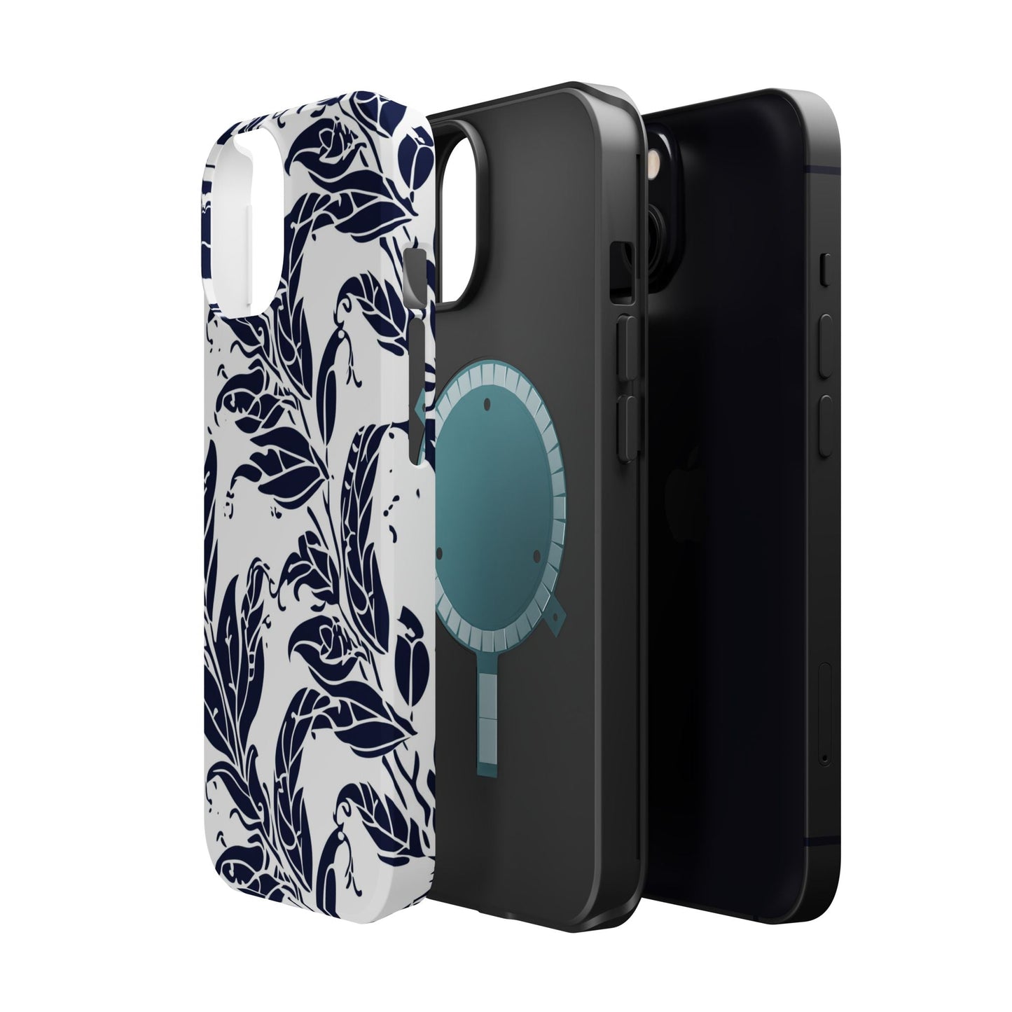 Floral Vine Magnetic Impact Phone Case — Navy Botanical Protective Cover - DIGITAL X