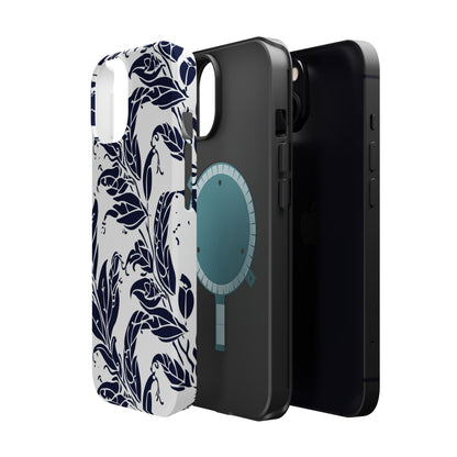 Floral Vine Magnetic Impact Phone Case — Navy Botanical Protective Cover - DIGITAL X