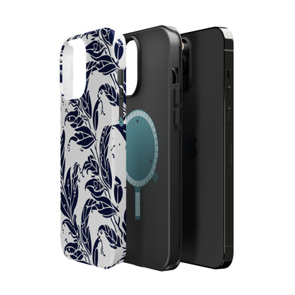 Floral Vine Magnetic Impact Phone Case — Navy Botanical Protective Cover - DIGITAL X