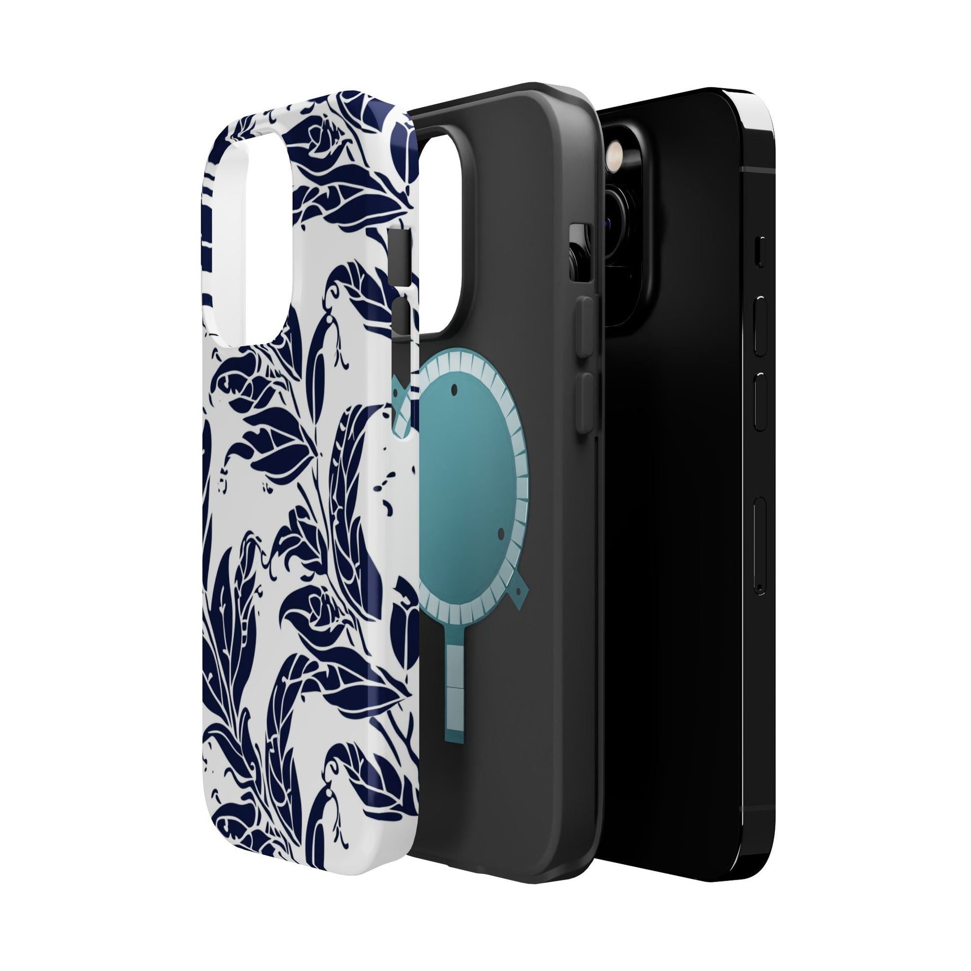 Floral Vine Magnetic Impact Phone Case — Navy Botanical Protective Cover - DIGITAL X