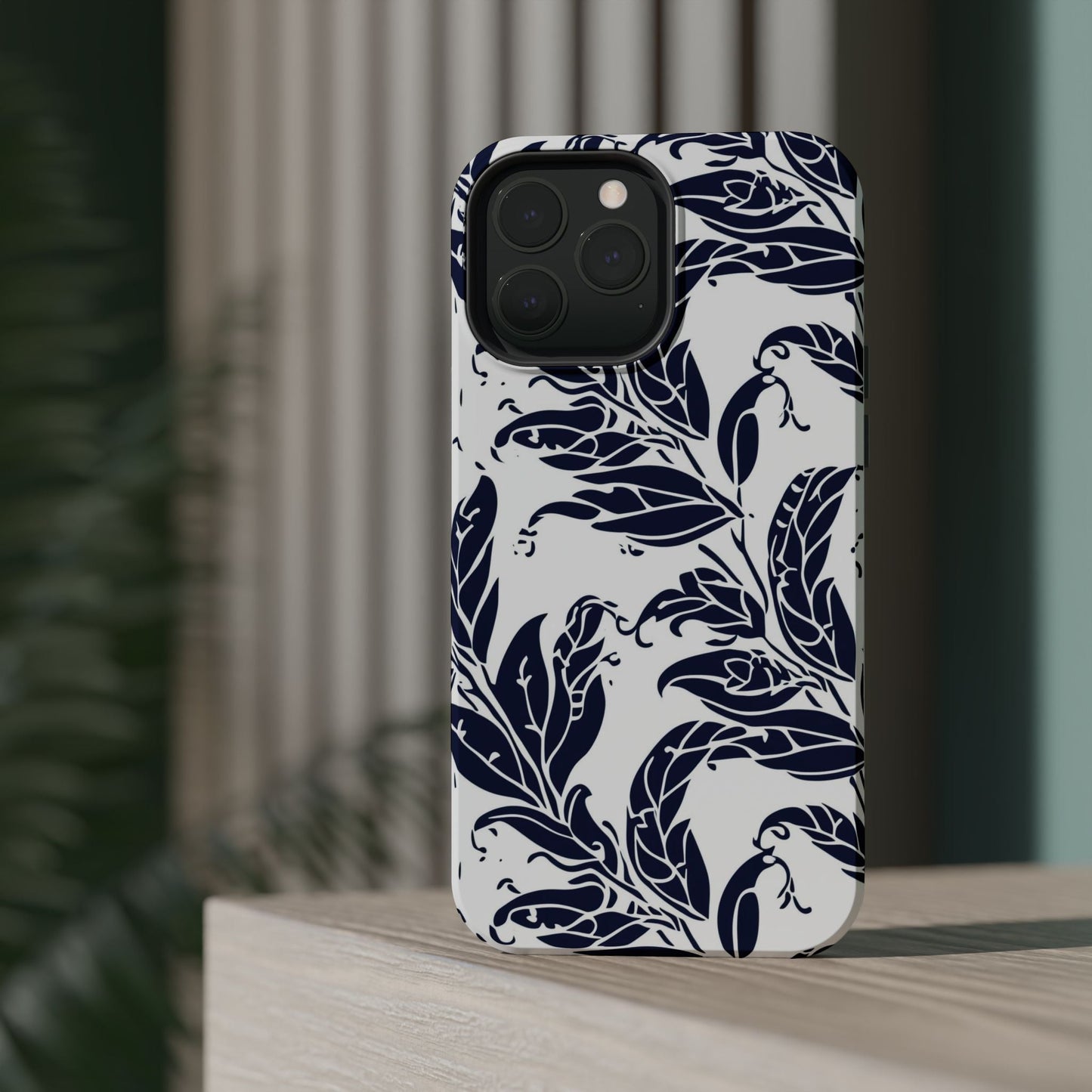 Floral Vine Magnetic Impact Phone Case — Navy Botanical Protective Cover - DIGITAL X