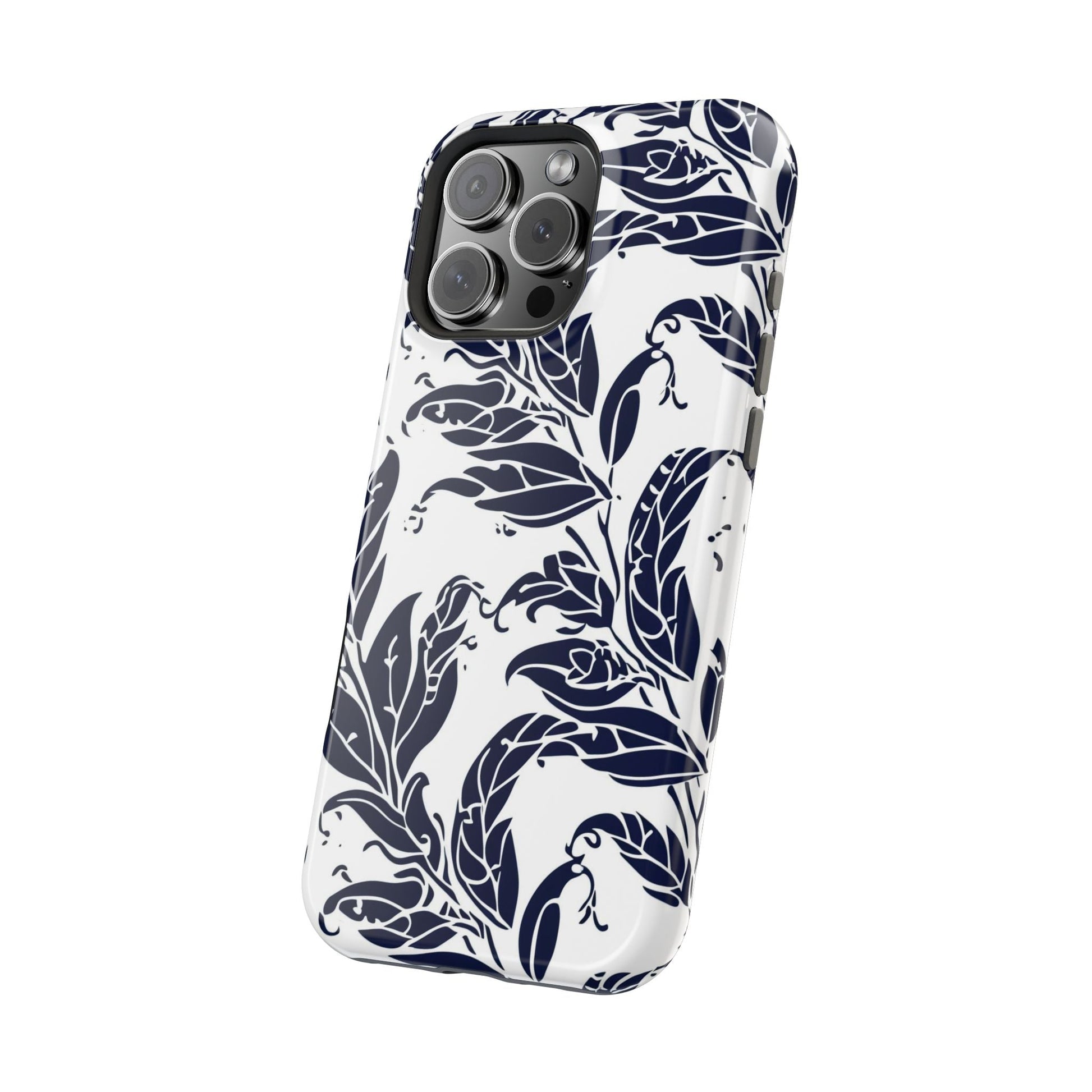 Floral Vine Magnetic Impact Phone Case — Navy Botanical Protective Cover - DIGITAL X