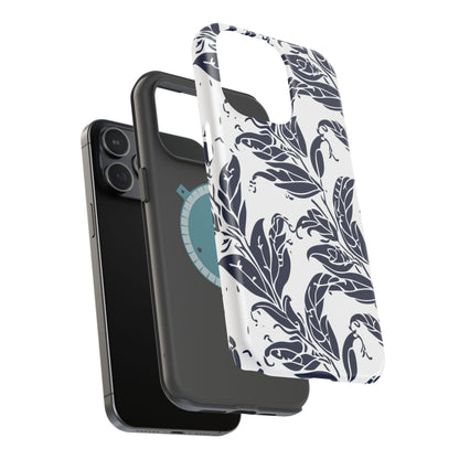 Floral Vine Magnetic Impact Phone Case — Navy Botanical Protective Cover - DIGITAL X