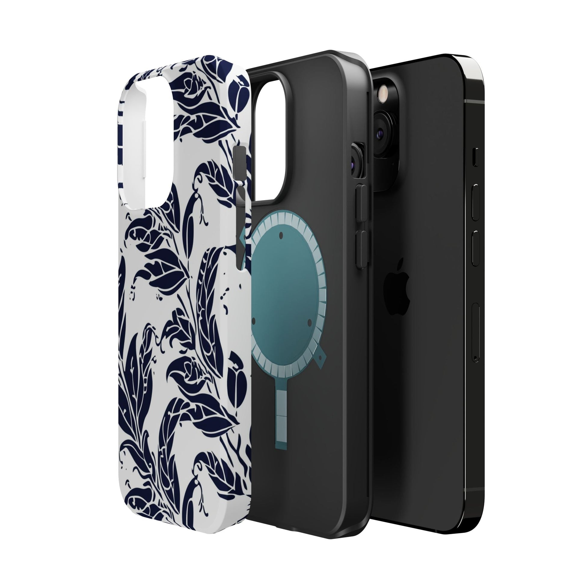 Floral Vine Magnetic Impact Phone Case — Navy Botanical Protective Cover - DIGITAL X