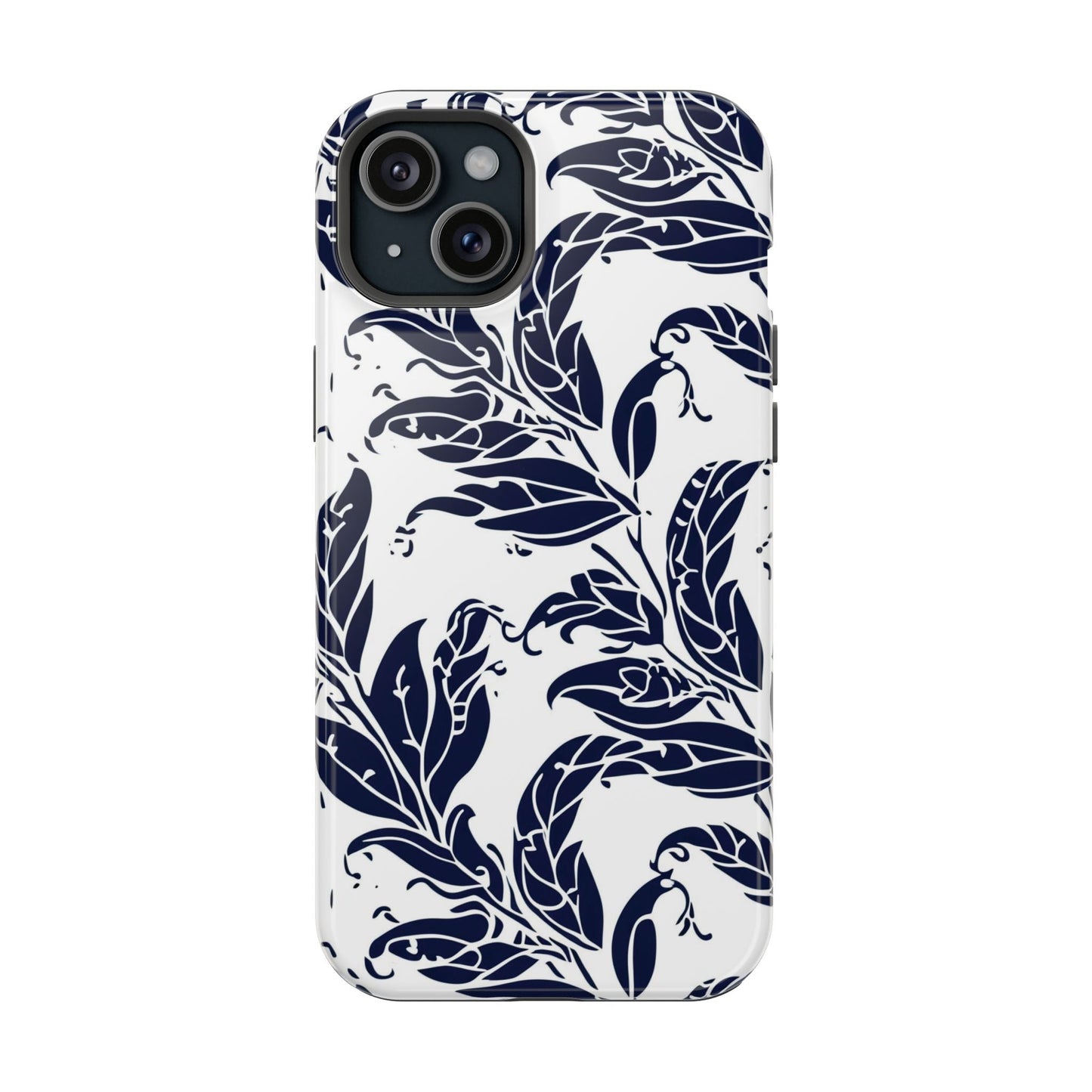 Floral Vine Magnetic Impact Phone Case — Navy Botanical Protective Cover - DIGITAL X