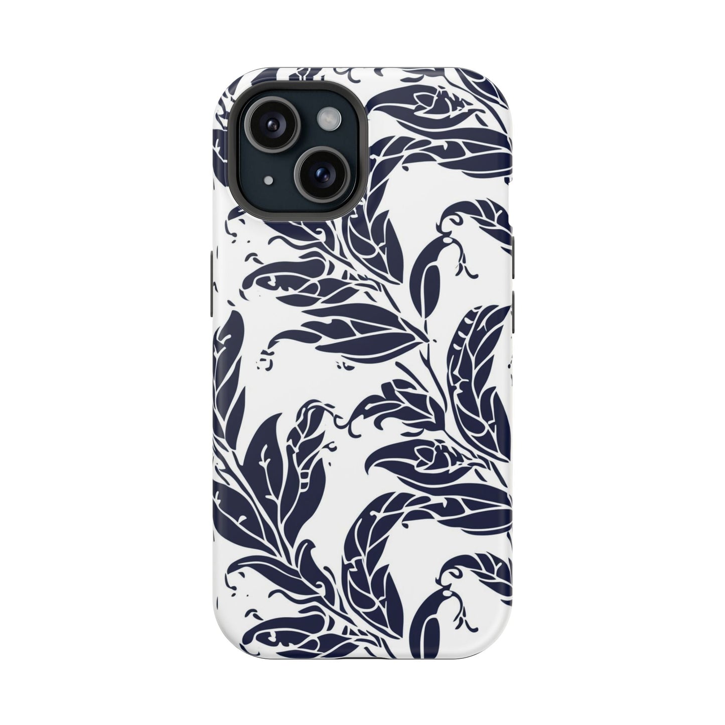 Floral Vine Magnetic Impact Phone Case — Navy Botanical Protective Cover - DIGITAL X