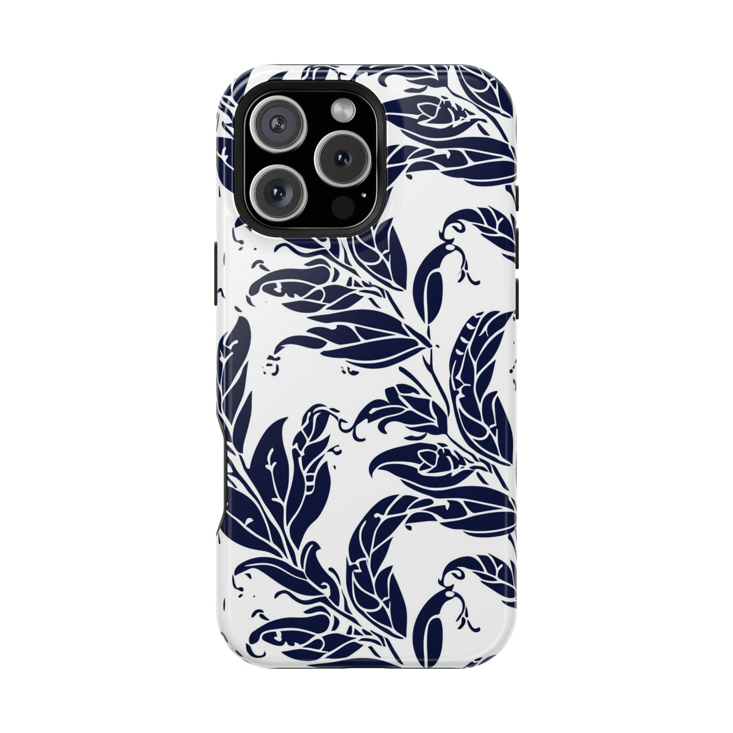 Floral Vine Magnetic Impact Phone Case — Navy Botanical Protective Cover - DIGITAL X