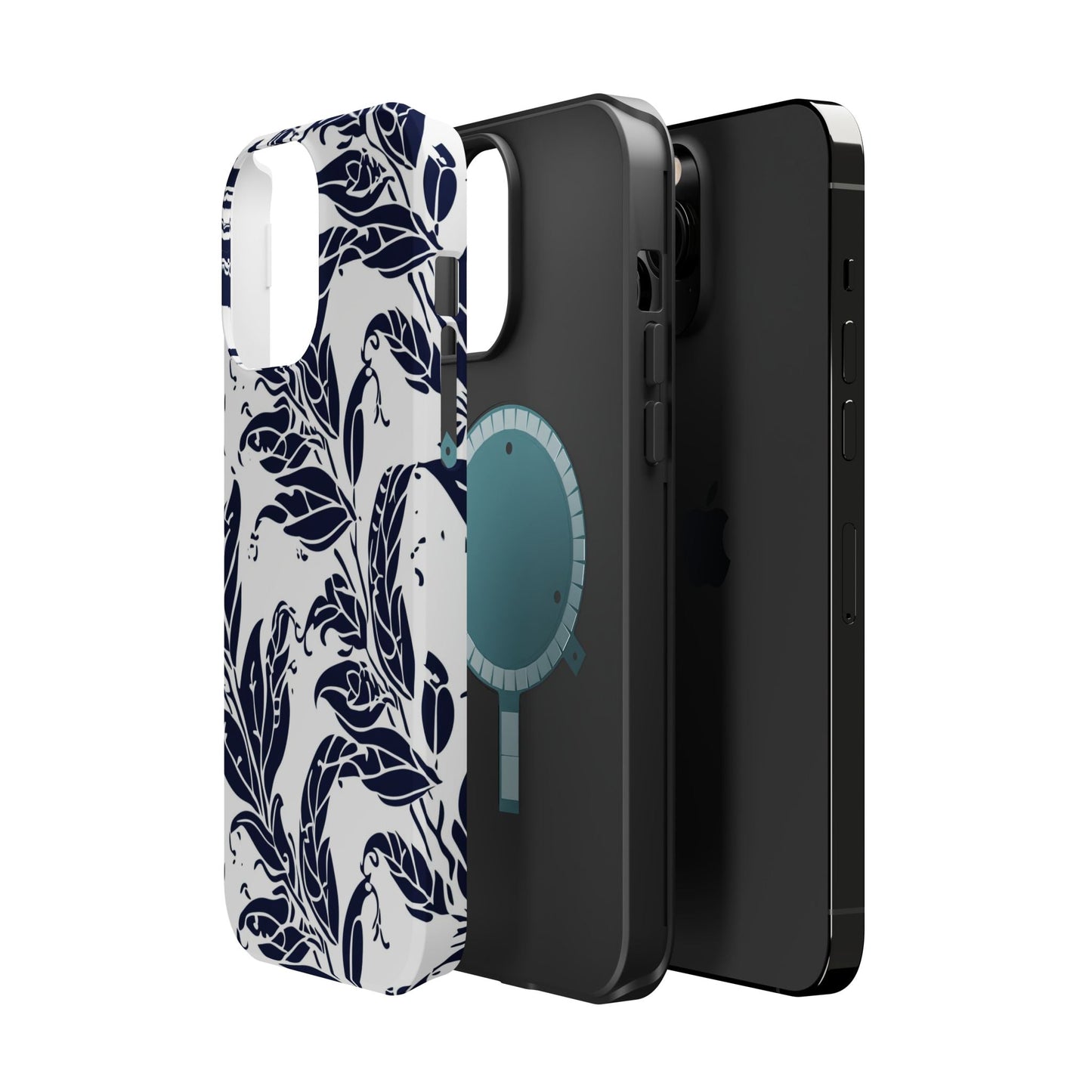 Floral Vine Magnetic Impact Phone Case — Navy Botanical Protective Cover - DIGITAL X