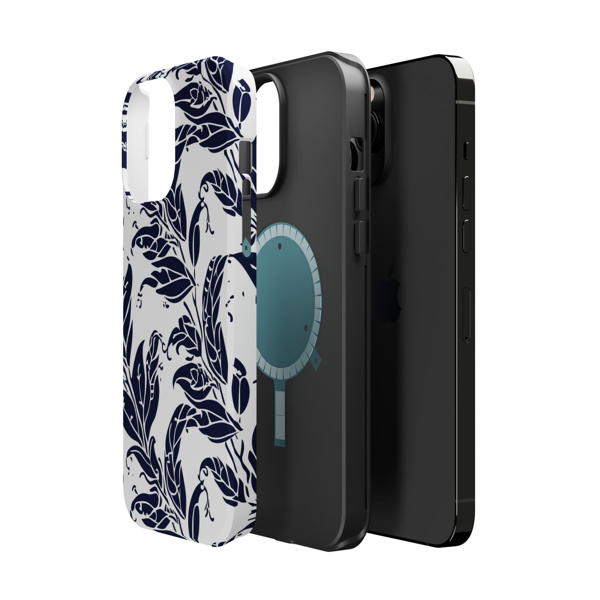 Floral Vine Magnetic Impact Phone Case — Navy Botanical Protective Cover - DIGITAL X