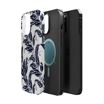 Floral Vine Magnetic Impact Phone Case — Navy Botanical Protective Cover - DIGITAL X