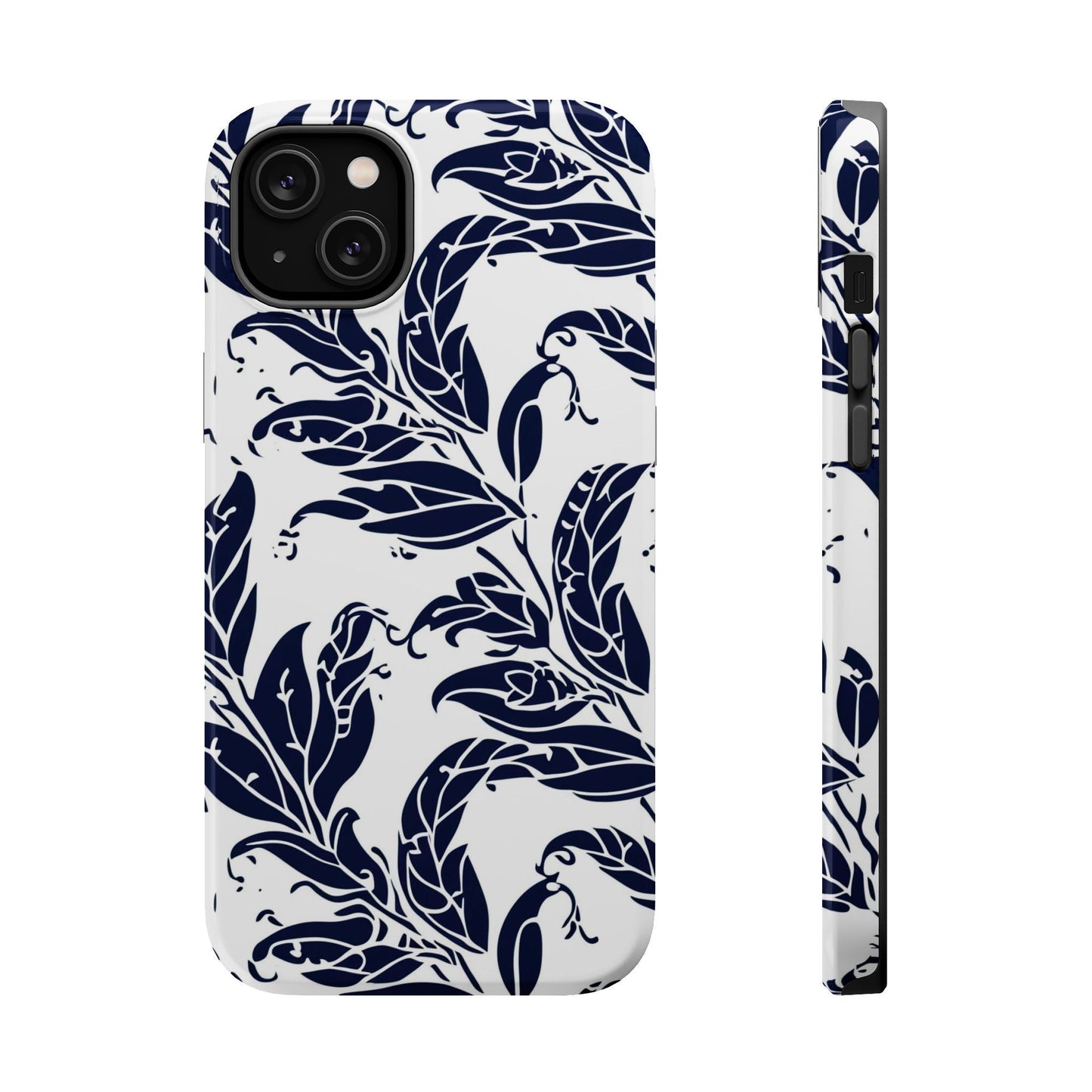 Floral Vine Magnetic Impact Phone Case — Navy Botanical Protective Cover - DIGITAL X