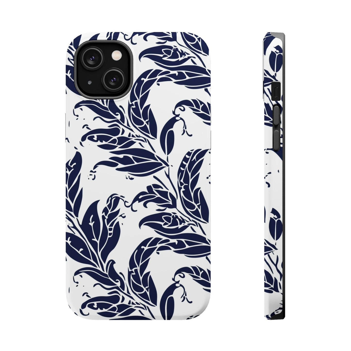 Floral Vine Magnetic Impact Phone Case — Navy Botanical Protective Cover - DIGITAL X