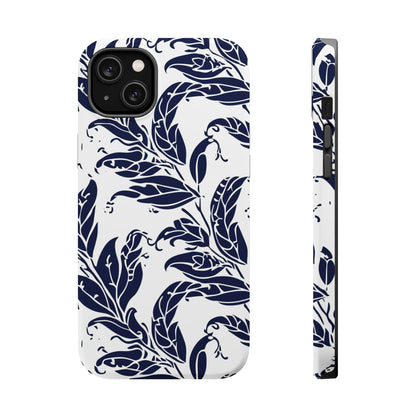 Floral Vine Magnetic Impact Phone Case — Navy Botanical Protective Cover - DIGITAL X