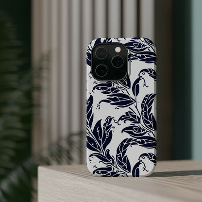 Floral Vine Magnetic Impact Phone Case — Navy Botanical Protective Cover - DIGITAL X