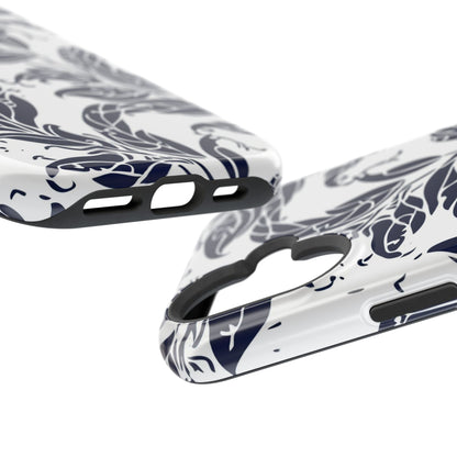 Floral Vine Magnetic Impact Phone Case — Navy Botanical Protective Cover - DIGITAL X