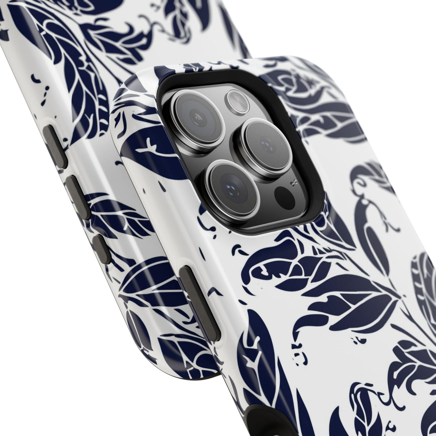 Floral Vine Magnetic Impact Phone Case — Navy Botanical Protective Cover - DIGITAL X