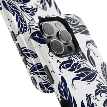 Floral Vine Magnetic Impact Phone Case — Navy Botanical Protective Cover - DIGITAL X